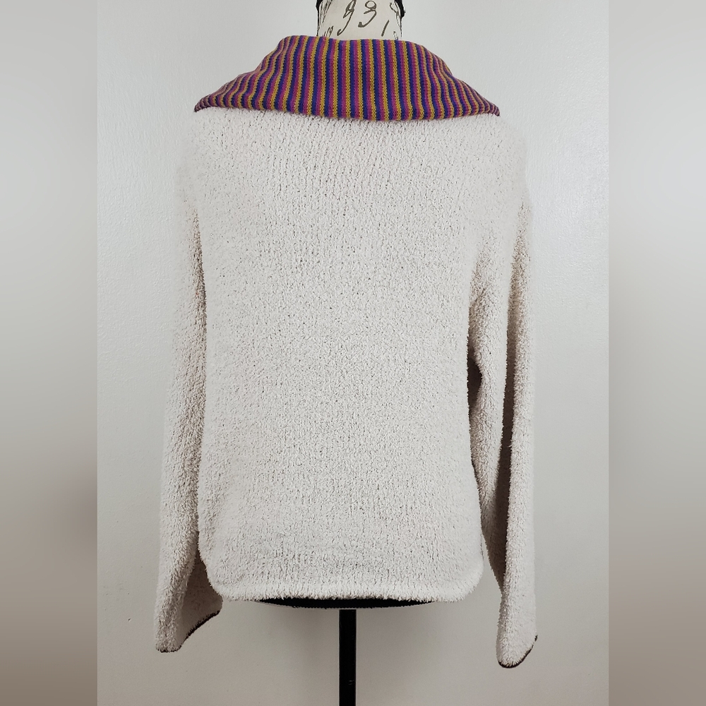 Urban Outfitters Sherpa Zip Jacket M Cream Rainbow Collar Drawstring Hem - Picture 2 of 13